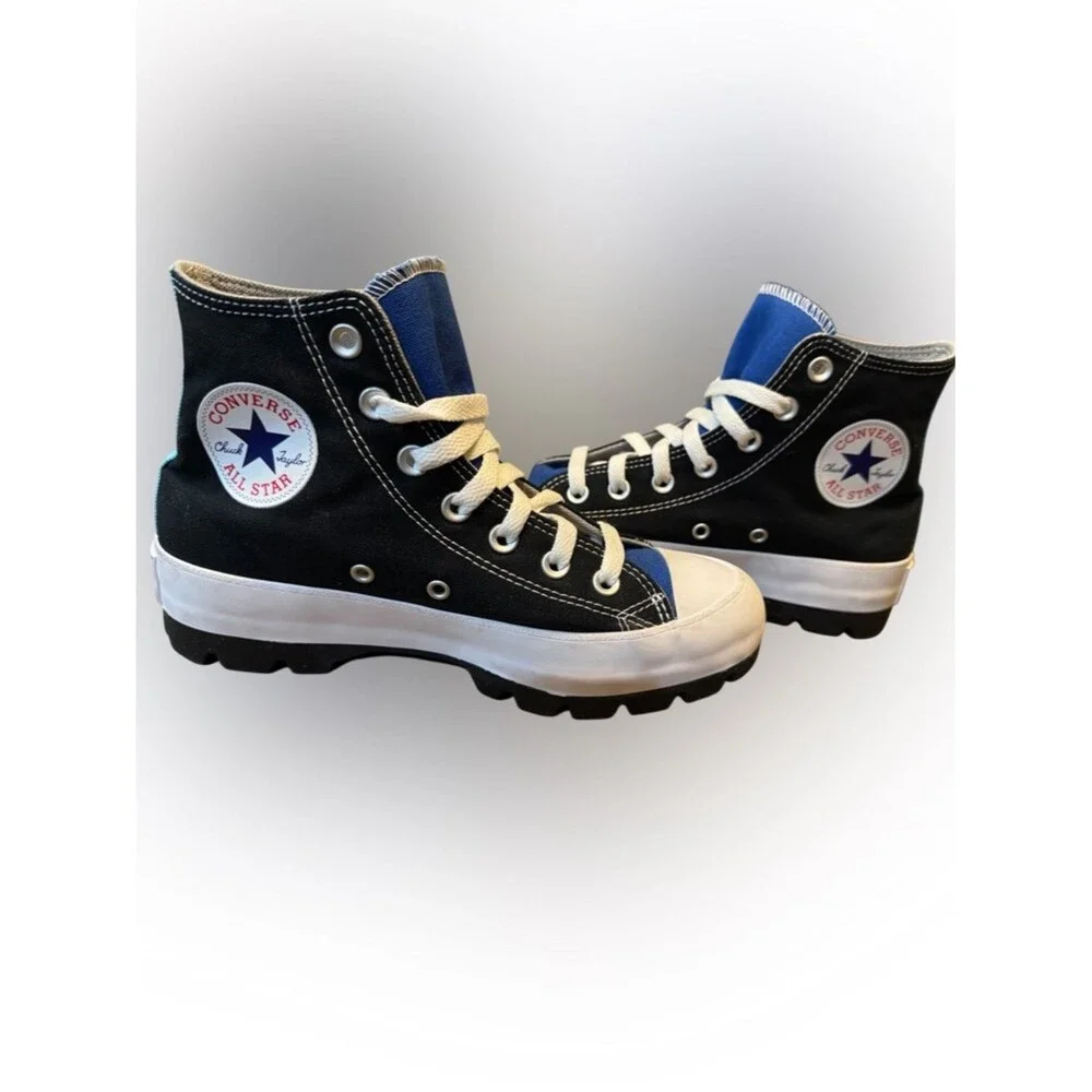 Converse Custom All Star Lugged High Top Platform Sneakers In Black And Blue - Picture 9 of 16